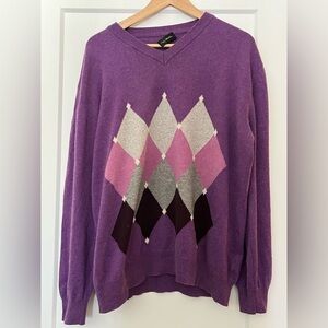 Vintage Enzo Mantovani Cashmere/Silk Purple Grey Pink Argyle Sweater XL/XXL